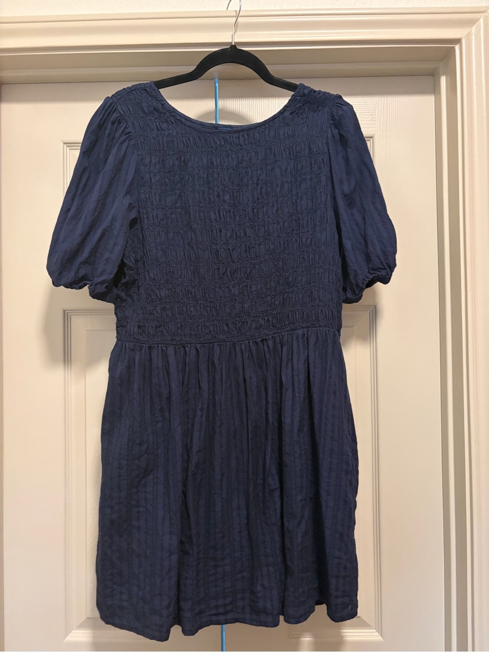 Old Navy Navy Blue Smocked Puff Sleeve Dress